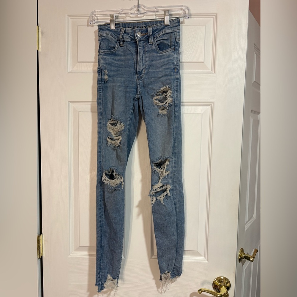 American Eagle Outfitters Ripped Blue Skinny Jeans